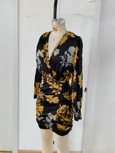 Mini vestido sin tirantes con envoltura floral, elegante, negro, cintura Imperio, Formal, corto, ropa <span class=keywords><strong>de</strong></span> fiesta <span class=keywords><strong>de</strong></span> cóctel, barato, con decoración <span class=keywords><strong>de</strong></span> volantes - Product Image 6