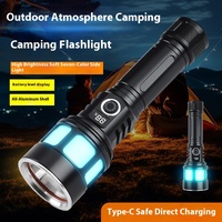 Lampe torche tactique rechargeable RGB avec lumière latérale LED COB colorée, affichage de la batterie, haute puissance, camping, urgence