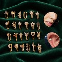 2026 Bijou de piercing personnalisé en acier inoxydable, style punk, avec strass en cristal, non-percable, pour nez, faux anneau de septum et manchette de narine