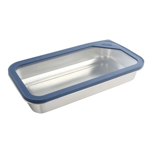 Boîte alimentaire rectangulaire en acier inoxydable avec couvercle transparent, compartiment unique, boîte à lunch - Product Image 2
