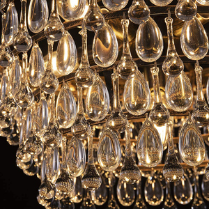 Lustre rond en cristal avec cadre doré en acier inoxydable, hauteur réglable, ampoule LED E26 5000K lumière du jour pour salon - Product Image 6