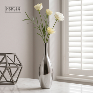 <span class=keywords><strong>Vase</strong></span> en céramique de luxe moderne Merlin Living, effet miroir argenté et doré, pour la décoration de la maison, ensemble de petits vases métalliques pour fleurs - Product Image 3