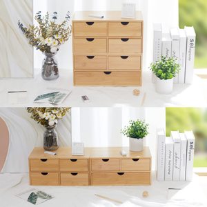 Bamboo Desktop <b>Storage</b> <b>Box</b> Multi Layer <b>Drawer</b> Organizer With Partitions For Office Cosmetic Wooden Organizer Rectangle Standing - Product Image 2