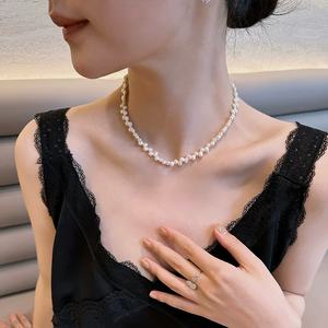 Exquisite 925 <b>Silver</b> Secret Garden Petals <b>Necklace</b> for Women Versatile Natural Pearl Collarbone <b>Chain</b> for Commuting & Style - Product Image 1