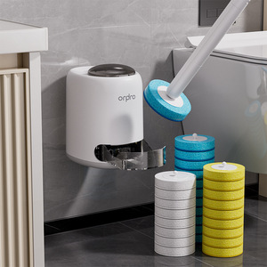 Orpro Eco-Friendly Round Wall Mounted Toilet Brush Holder with 8 Blue Brush Heads and Disposable Refills for Bathroom Cleaning - Product Image 1