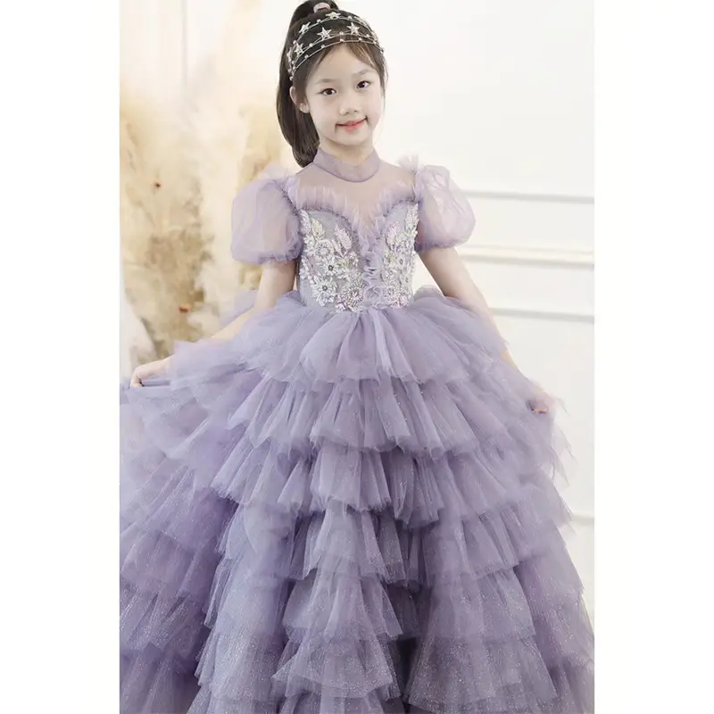 Girl Princess dress piano performance Flower girl wedding bubble skirt winter children's dress