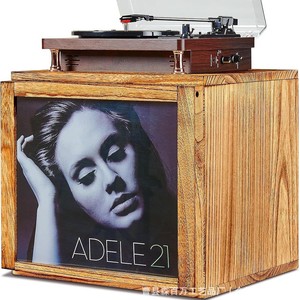 Caja de Almacenamiento de Discos de Madera Retro, Organizador de Discos Magnético Cuadrado, Caja de Vinilo de Madera Sólida Teñida - Product Image 1