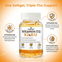 OEM AegleWell Vitamine D3 K2 B12 Gélules Molles Formule Triple Concentration avec Huile de Coco Soutien Osseux, Cardiaque et Immunitaire Complément Quotidien