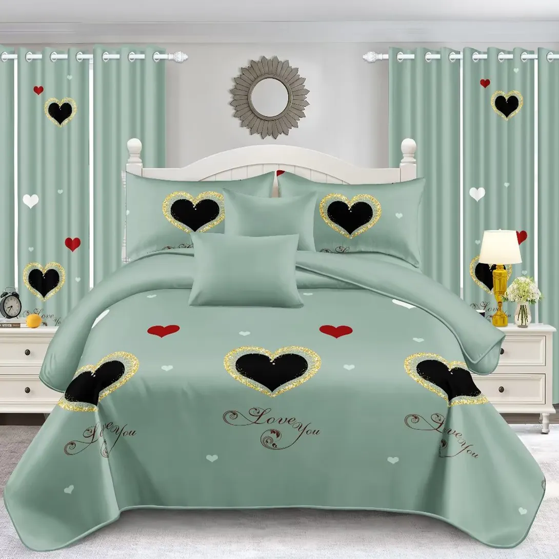 ODM/OEM queen king size polyester 11 pieces home textile green bedding set printed bedspread wholesaler