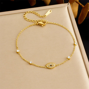 Fashion Charm Bracelet Gold Plated Evil Eye Design Bezel Set Crystal Chain Jewelry Gift For Women - Product Image 1