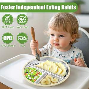 2025 vente chaude en acier inoxydable Silicone enfants plaque antidérapant Silicone anti-casse ventouse enfant en bas âge plaque - Product Image 2