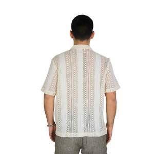 Chemise pour homme beige à manches courtes en tricot, vêtement décontracté - Product Image 3