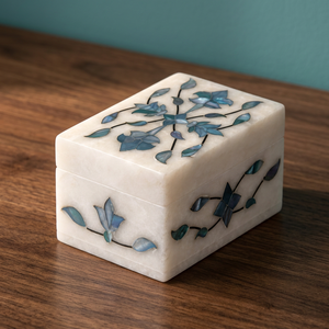 Rectangle Marble Jewelry <b>Box</b> with Blue Floral Inlay Design Lids Modern Thanksgiving Storage - Product Image 2
