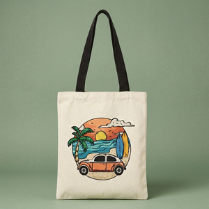 Bolsa de Mano de Lona con Estampado de Palmeras y Atardecer en la Playa, Bolso de Hombro Casual Reutilizable - Product Image 2