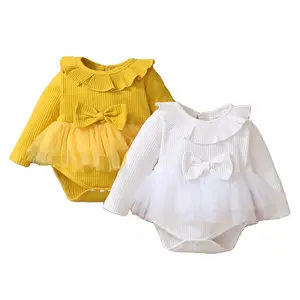 2021新生児秋の赤ちゃん服ニットリブ長袖かわいいチュチュドレス女の赤ちゃんジャンプスーツロンパース