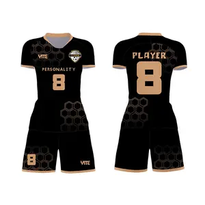 新设计定制俱乐部足球服套装黑金足球服透气足球队制服