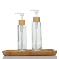 Bouteille pompe à long bec en PET de 120 ml et 150 ml, transparente et givrée, pour shampoing et gel douche, avec bouchon à vis en bambou à 24 dents