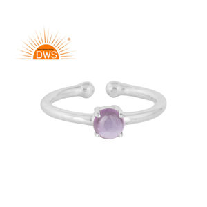 Amethyst Gemstone Prong Set Ring Handmade Jewelry Supplier Indian Sterling Fine Shiny Silver Adjustable Band Ring - Product Image 1