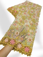 Tissu en dentelle 3D soluble dans l'eau avec strass et applique florale pour robe de mariée, robe de mariée africaine