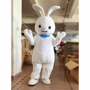 Shengchi MOQ 1 buah kualitas tinggi mewah kelinci maskot kostum kuning dan putih kelinci Paskah kostum
