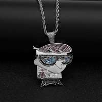 Collier personnalisé créatif en plaqué or Mr Bird en zircon coloré avec pendentif Hip Hop pour hommes