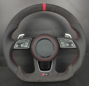 Volante Deportivo Personalizado para <span class=keywords><strong>Audi</strong></span> <span class=keywords><strong>A3</strong></span>/A6/A8, Base Plana, Fibra de Carbono y Cuero con Franja Roja, Palanca de Cambios - Product Image 4