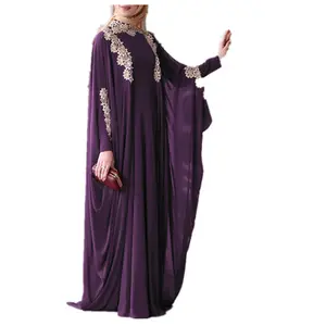 maroko niqab Suppliers-Baru Ukuran Plus Sifon Maroko Mewah Bordir Jalabiya Wanita Lipit Abaya dan Jilbab Niqab Ukuran Besar Terbuka