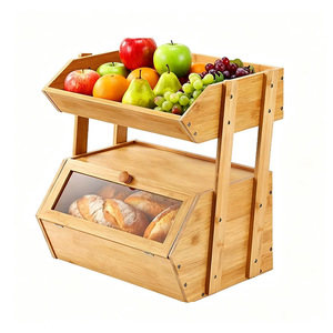 Boîte à pain en bambou à double couche avec porte transparente, support de rangement pour fruits et pain de cuisine - Product Image 1