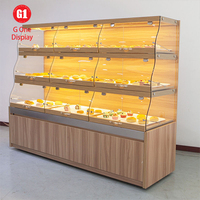 Comptoir de présentation d'aliments pour café personnalisé, vitrine moderne pour beignets, vitrine transparente en bois, design d'intérieur pour confiserie