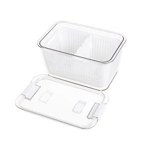 Large plastic stackable vegetable food container organizer refrigerator storage bins with removable drain tray
