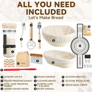 Sourdough Bread Baking Supplies Starter <b>Kit</b> with Rattan Proofing Baskets Easy Cleaning Eco-Friendly Oven Safe Dough Whisk Lame - Product Image 2