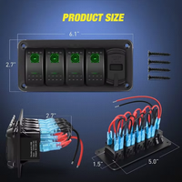 Panneau de commutation à bascule 4 gang LED rouge 12V/24V avec double chargeur USB pour voiture, bateau, camping-car, caravane