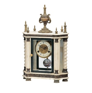 Cổ Bằng Đá Cẩm Thạch Trắng Portico Cột Trường Hợp Brass Finial Khắc Brass Quay Số Cảnh Hàng Hải Con Lắc 15 Ngày Cơ Chế Đồng Hồ - Product Image 1