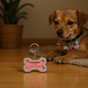 Elegante Medaglietta per Cani in Metallo con Diamanti Incisi e Anello per Guinzaglio - Accessorio e Ornamento Premium per Animali Domestici - Product Image 2