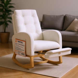 Silla mecedora de respaldo alto con patas de madera de caucho, 26.77D x 38.36W x 39.76H pulgadas, reclinable para dormitorio, sala de estar - Product Image 2