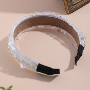 Serre-tête <span class=keywords><strong>de</strong></span> luxe rembourré à sequins fait main, avec dentelle blanche et perles tubulaires, pour mariage, large, accessoire <span class=keywords><strong>de</strong></span> mode - Product Image 4