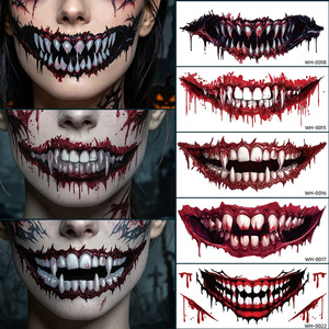 Autocollant de tatouage temporaire pour la bouche, thème Halloween Horreur, imperméable, pour application sur le visage, pour costume de fête, taille unique, impression numérique, film PET - Product Image 4