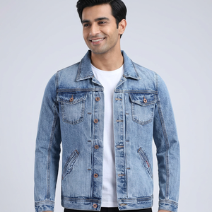 Vintage <b>Denim</b> <b>Jacket</b> Men's Cargo Slim Casual Outerwear Hooded Stand Collar Front Logo for - Product Image 1