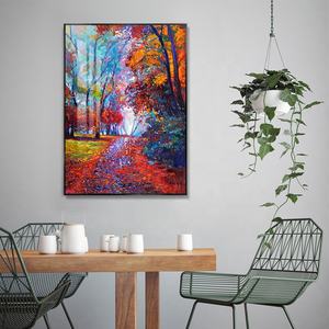 Arte de pared de paisaje de otoño, pintura al óleo original moderna sobre vidrio, paisaje de otoño, impresión acrílica, pintura de porcelana, ilustraciones para pared - Product Image 6