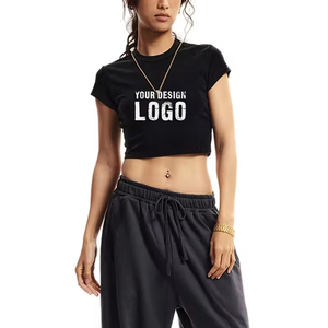 T-shirt de sport de yoga à manches courtes pour femme, couleur unie, logo personnalisé, coupe ajustée de haute qualité, t-shirts courts lavés, style Spice Girl - Product Image 5