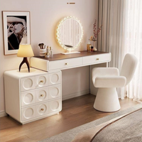 TenghangTable de toilette moderne blanc crème avec miroir escamotable et tiroirs profonds, ensemble de meubles organisateur de maquillage pour chambre à coucher