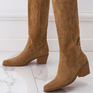New <b>Block</b> Heeled Wooden Western Boots with Embroidery Slip-on Boots in Stock 35-43 - Product Image 2
