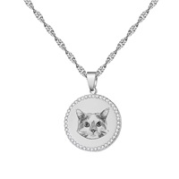 Collier en acier inoxydable gravé et incrusté, personnalisable avec motif animalier, pendentif rond, accessoire de mode tendance