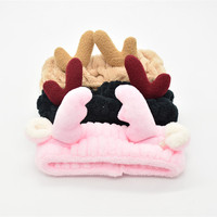 Serre-tête en forme de bois de renne en peluche corail, pour la douche, Noël et les soirées, pour filles