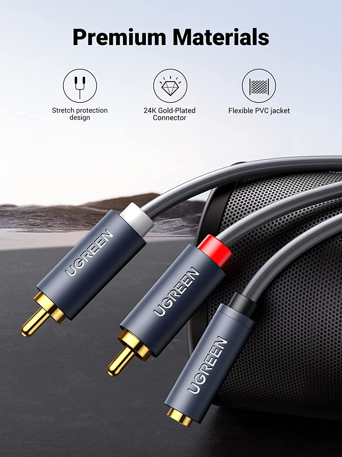 Cavo Audio 3,5 Mm - 2 RCA 1 Metro - Nanxudyj Intrecciato In Nylon, Placcato Oro, Senza Perdite - Per Smartphone, TV, Amplificatore E Altoparlanti
