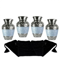 Urne funéraire miniature en argent bleu gaufré avec couvercle, vase souvenir décoratif pour table