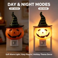 Lampe de nuit LED à brancher en forme de chapeau de sorcière rayé et citrouille, rotative à 360°, lumière douce et chaude, décoration d'intérieur, cadeau, vente en gros