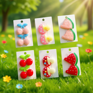 Set di fermagli per capelli a forma di frutta, 6 paia, design colorato ciliegia e anguria, per bambine e ragazze, accessori. - Product Image 3