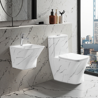 Ensemble de sanitaires en marbre en gros d'usine : lavabo mural en céramique et toilettes sur pied pour salle de bain