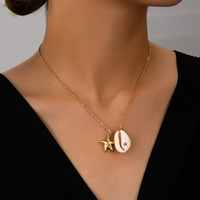 Nuevo Collar Clásico de Moda con Colgante de Concha y Estrella de Mar, Chapado en Oro, Serie Océano, para Mujer, Ideal para Fiestas